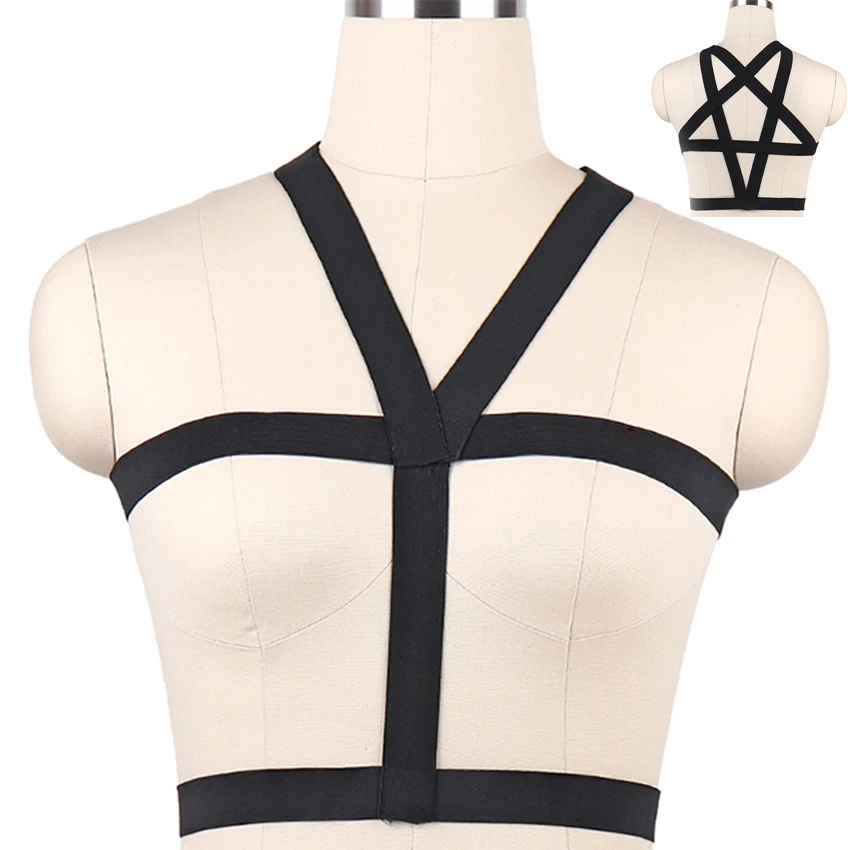 Pentagram Body Harness Cage Bra Goth Sexy Lingerie Both Wear Body Cage Punk Bondage Harness Bra Woman Rave Star Crop Top Belt