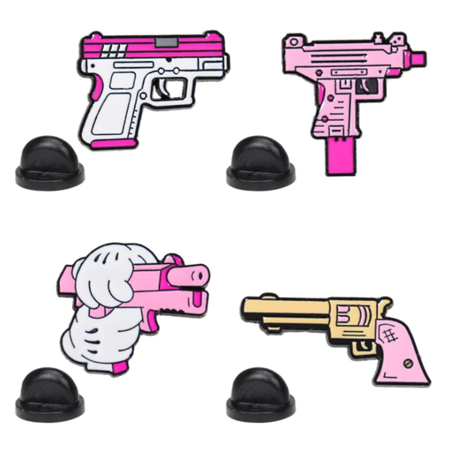 New Pink Gun For Kids Pins Fashion Women Charms Enamel Metal Pins Badge