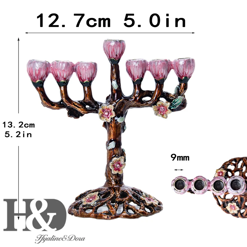H&D Hanukkah ручная роспись эмаль Menorah канделябры Chanukah Menorah виски Цветочные Элегантные подсвечники 7 веток подсвечник