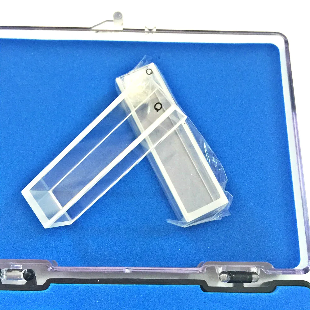 

Fluorescent Quartz Cuvette Light Path 10mm Four Side Clear Windows High Light Transmission Acid And Alkali-Resistant 2/PK