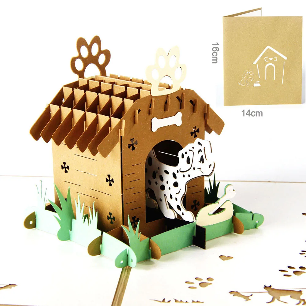  3pcs 3D Pops Up Card Dog House Birthday Card Pet Home Greeting Cards Party Invitation Greeting Card - 4.00029E+12