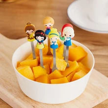 6pcs/Set Cute Cartoon Princess Stainless Steel Dessert Fruit Forks with Holder Set Mini Salad Fruit Fork Food Flatware