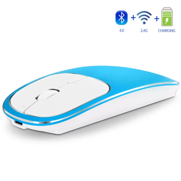 Перезаряжаемая игровая мышь Bluetooth металлическая беззвучная клик 2 режима с usb-приемником OUJ99