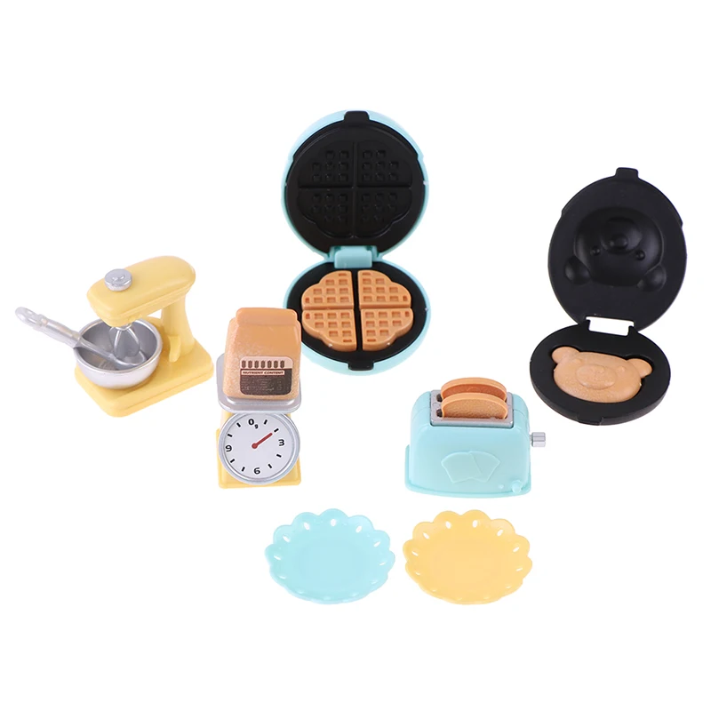 1/12 Dollhouse Miniature DIY Kitchen Set Bread Machine Blender Electronic Scales Model Furniture Kitchen Accessories Kids Toys