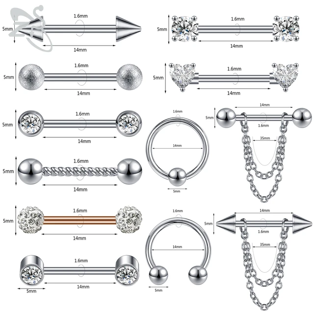 Amazon.com: Hoeudjo 24 Pcs Nipple Rings 14G Curved Barbell Snake Eyes  Tongue Ring Piercing Jewelry 316L Surgical Steel Nipplering Barbell 12mm  Silver-Tone : Clothing, Shoes & Jewelry