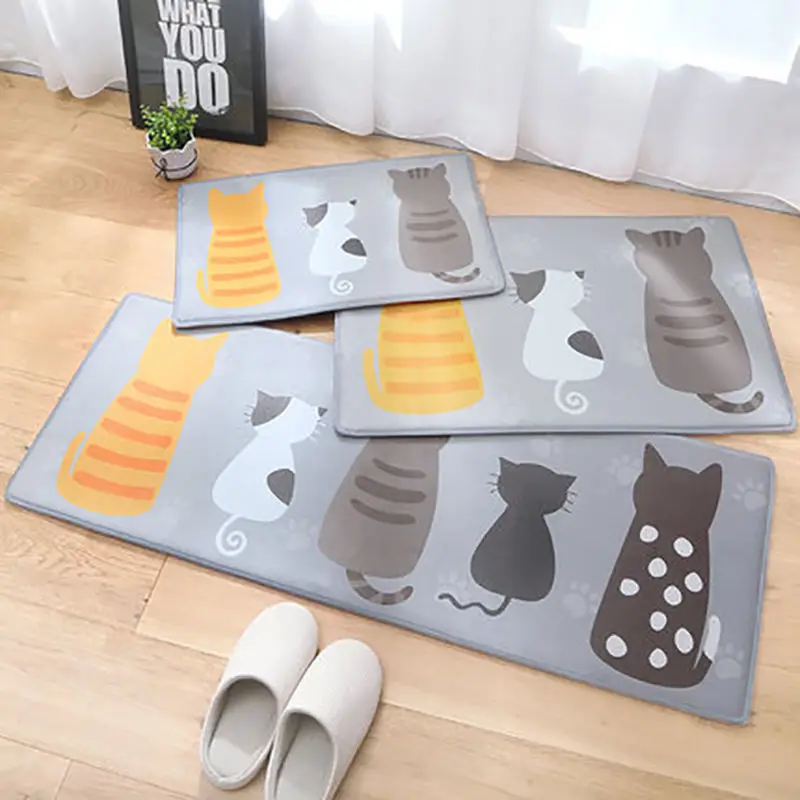 Floor Mat Kitchen Floor Mat Entrance Doormat Anti-Slip Carpet Cat Printed Water Absorbent Long Hallway Living Room Area Rugs Home Decor