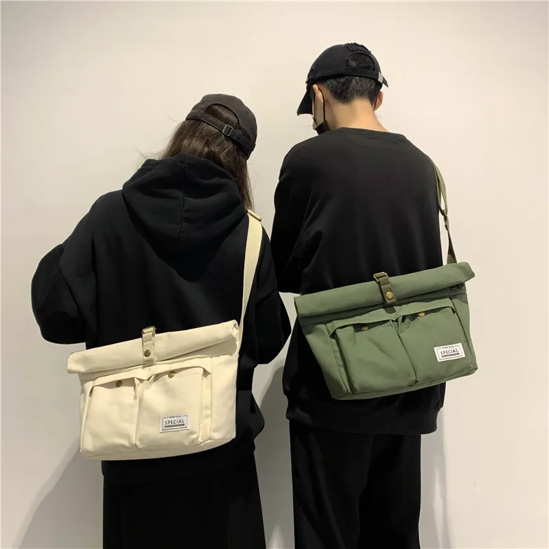 

Korean-style Fashion Retro WOMEN'S Messenger Bag COUPLE'S Simple Solid Color Messenger Bag Fashion Cool Large Capacity Shoulder