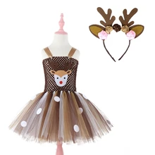 Moeble/платье-пачка с оленем; платья для маленьких девочек; Детский костюм на Хэллоуин; платье для девочек на Рождество, день рождения, год, вечеринку с повязкой на голову