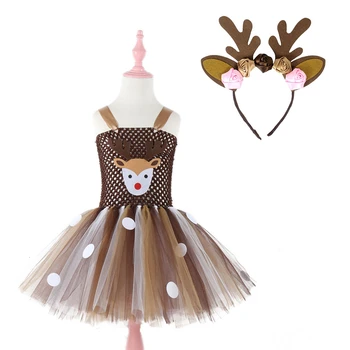 

Moeble Deer Tutu Dress Baby Girls Dresses Halloween Costume For Kids Christmas Birthday New Year Party Girl Dress With Headband