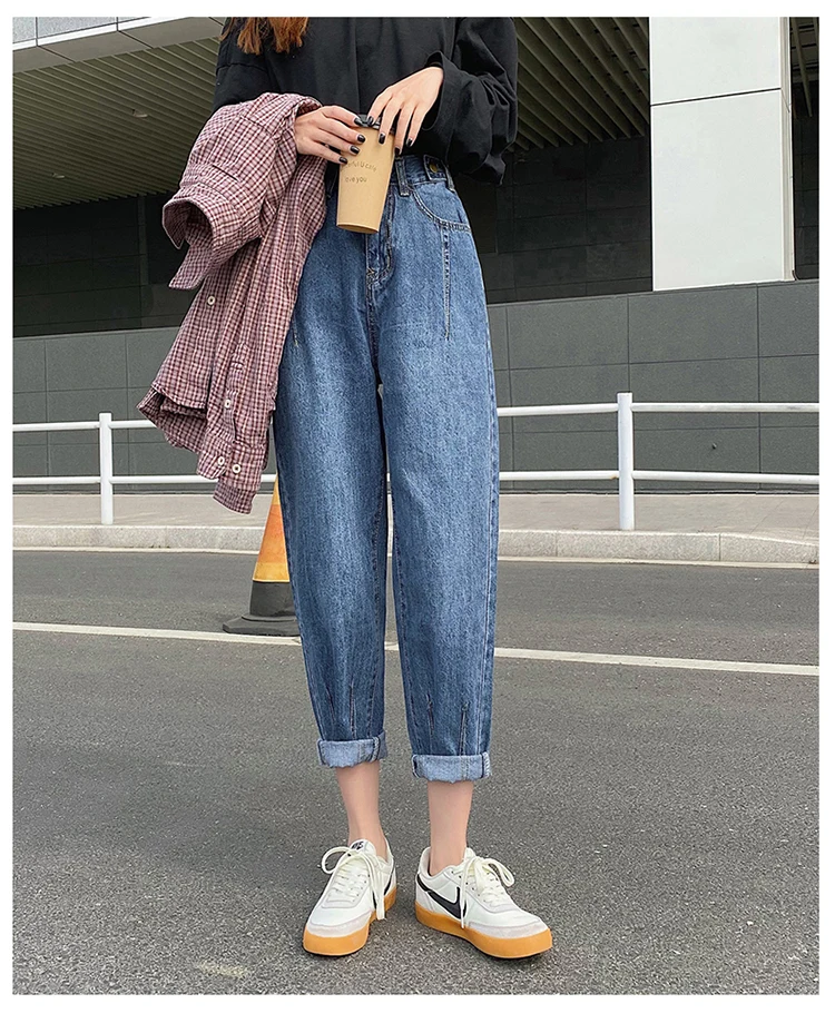 syiwidii high waist jeans woman 2020 new casual fashion skyblue Harem Pants street style women street style Spliced mom jeans