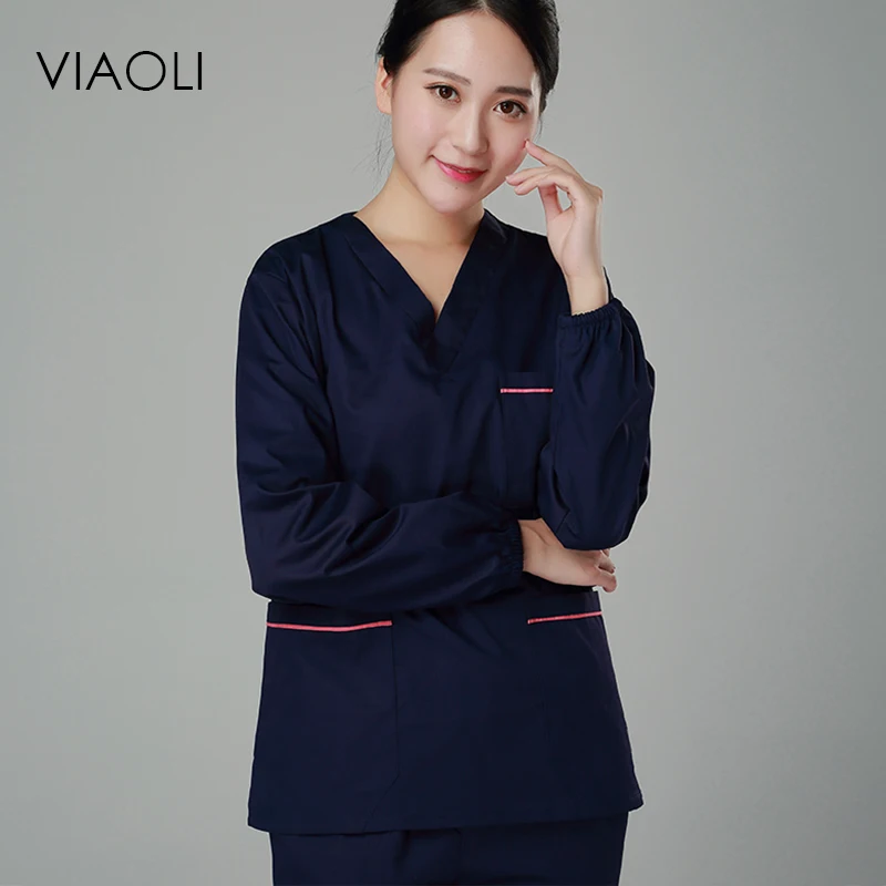 Viaoli, новое хирургическое платье, длинный рукав, хлопок, Раздельный костюм, щетка, платок, для мужчин и женщин, доктора, Хирургическая Одежда, светло-голубой