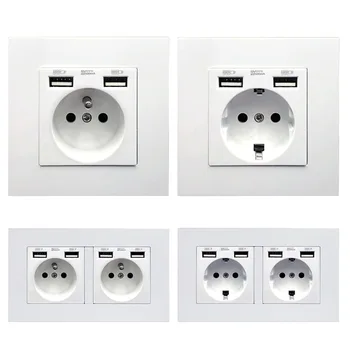 

146 Type European Socket Panel German Style with Double USB Socket French Standard with Usb Socket Panel 86 Wall Outlet