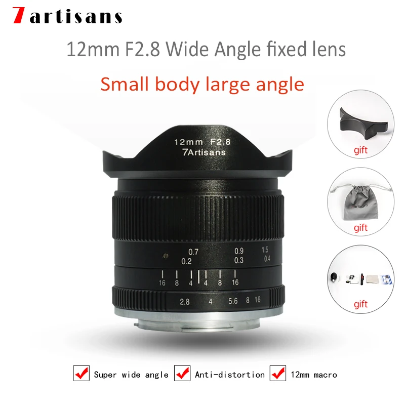 

7artisans 12mm f2.8 ultra wide Angle micro single prime lens is suitable for the E Mount Eos-m Mount A6000, A6300, A6500, A7,