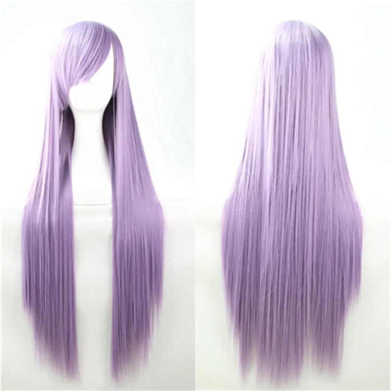 Synthetic Hair Wigs For Women Cosplay Wig 80 cm Straight Long Light Purple Wig With Bangs Pink Red Blue Blonde Brown Black Green - 3