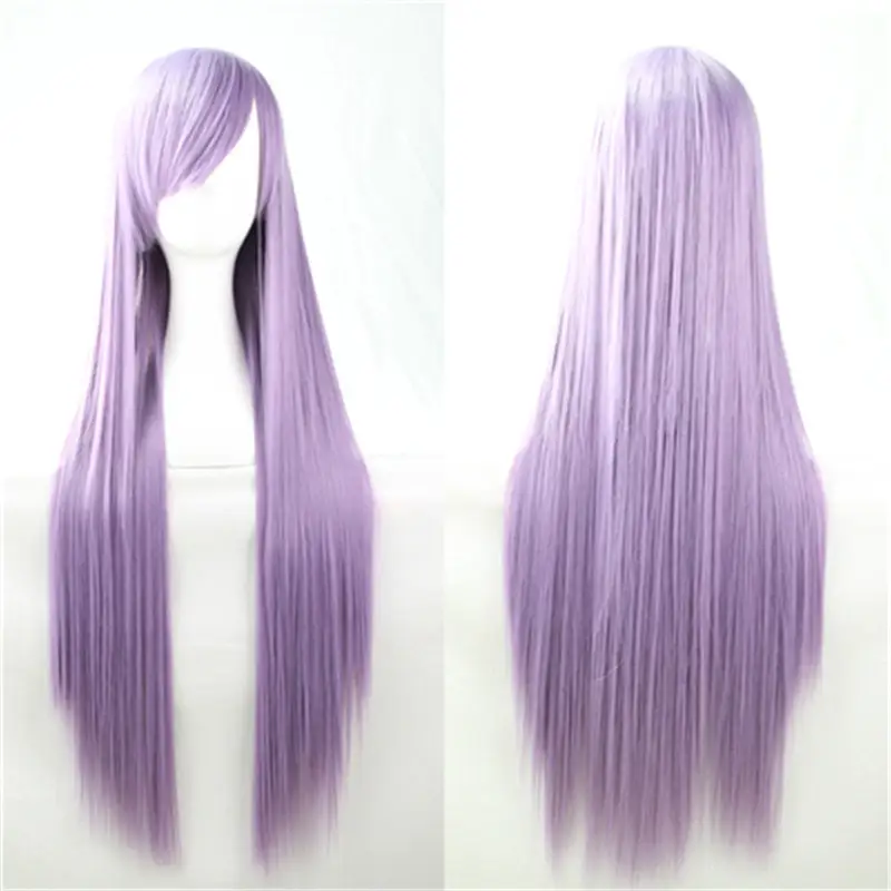 Synthetic Hair Wigs For Women Cosplay Wig 80 cm Straight Long Light Purple Wig With Bangs Pink Red Blue Blonde Brown Black Green - Image 3