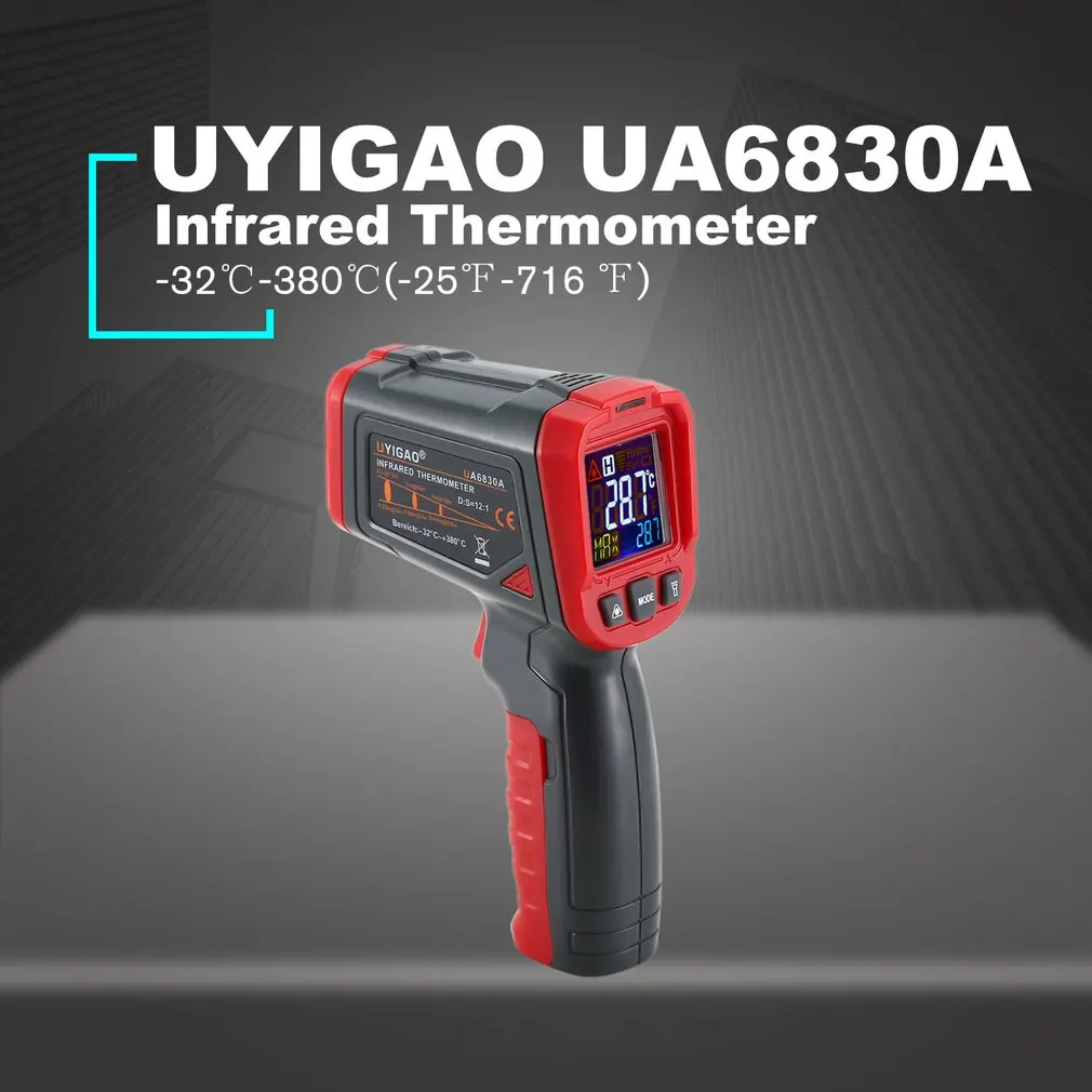 

UYIGAO Handheld Digital LCD Infrared Thermometer Temperature Meter Tester Non Contact IR Temperature Gun Pyrometer Gun UA6830A