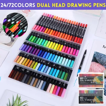 

24/72PCS Colors Art Markers Dual Head Tip Brush Pen Artist Sketch Drawing Painting Pen Art Marker Pens School Manga Art Supplies