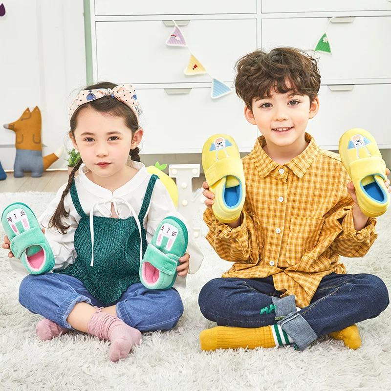 

Lemonkid Kids Girls Boys Indoor Rabbit Dog Slippers Winter Warm Casual Shoes Animal Prints Anti-slip Home Slippers
