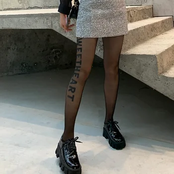 

Spring Summer Fashion Letter leggings Printed leggings Sexy fishnet panty Women elastic silky Pants