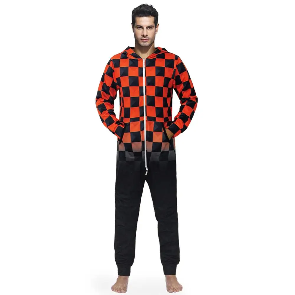 

NPK Pajamas with Black and Red Checked Gingham Imprinting Men's Plaid Jumpsuits Long Sleeves Checked Sleepwear Fashion Housewear