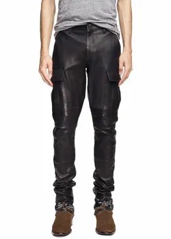 

Men's New Europe and America Large Size Black Slim Joker Leather Pants Men's Motorcycle Personality Leather Pants