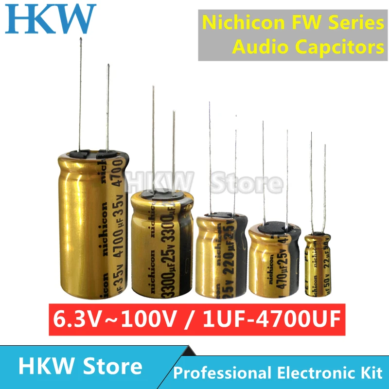 Aluminum Electrolytic Capacitor-10pcs NICHICON FW Series 6.3V 16V 25V 35V 50V 63V 100V 1UF 10UF 220UF 330UF 470UF