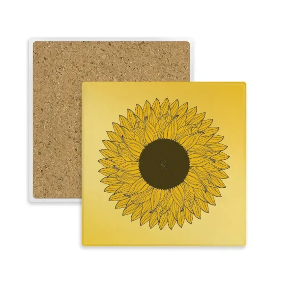 

Flower Yellow Sunflower Plant Square Coaster Cup Mug Holder Absorbent Stone for Drinks 2pcs Gift