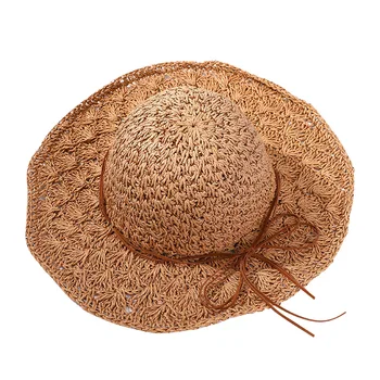 Female Summer Big Straw Hat Beach Sun Hat  Women's Fashion Beach Hat Bow Tie Rope Straw Hat
