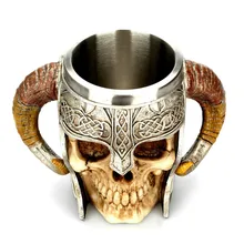 Кружка-Череп из нержавеющей стали Viking Ram Horned Pit Lord Warrior Beer Stein Tankard кофейная кружка, кружка для чая на Хэллоуин посуда для бара подарок