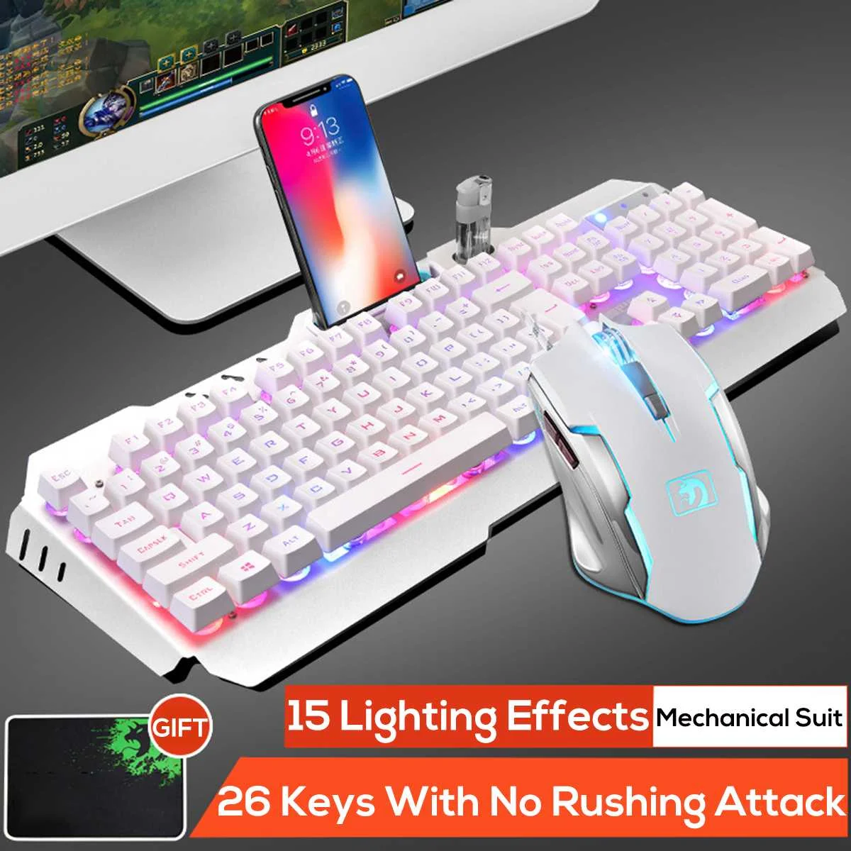 

Gaming Keyboard and Mouse Kit Backlit Gamer PC Mechanical Feeling LED Illuminated Waterproof for Laptop Computer