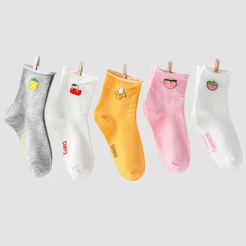 

Roll RimF Fruit Cotton Socks Banana Strawberry Pineapple Cherry Peach Print High Quality Cartoon Socks for Girls up 8 years old