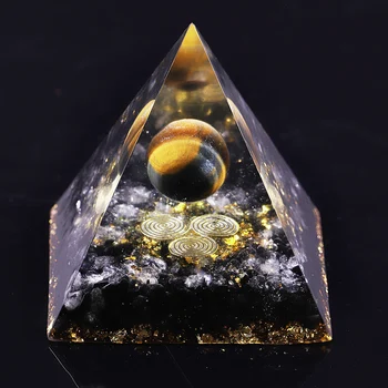 Orgonite Pyramid Chakras Tiger Eye Orgon Energy Crystals Obsidian Original Home Office Decor Resin Reiki Gift Decoration 1