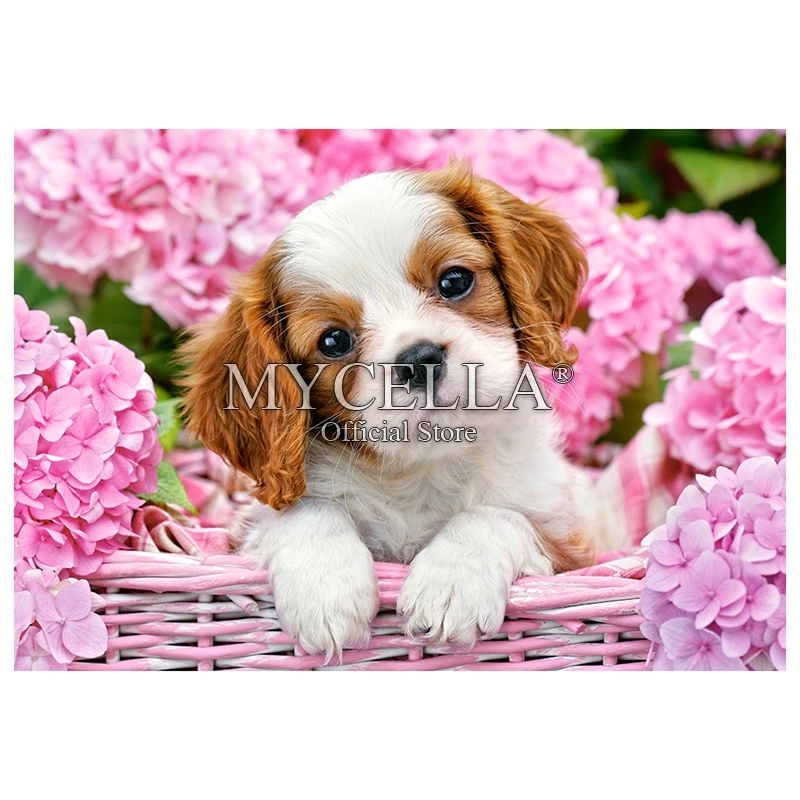 5d Diy Diamond Painting Pup in Pink Flowers Dogs Cross Stitch Rhinestone Handmade Embroidery Mosaic Crafts Home Decor | Дом и сад