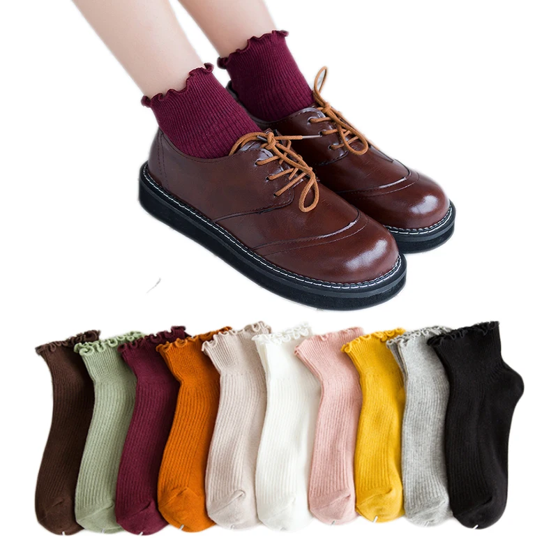 Модные мягкие хлопковые женские носки с кружевными оборками, 4 пары высококачественные однотонные милые носки красивые удобные милые носки с оборками для девочек