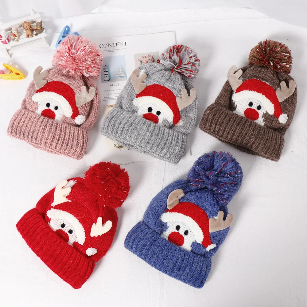 Детская Зимняя шерстяная Рождественская шапка на флисовой подкладке с рогами для детей 5 мес.-4 лет, наружная теплая шляпа для мальчиков и девочек, подарки