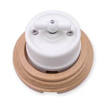 

Home Improvement Retro Ceramic Rotary Switch Wall Lamp Knob Ceramic Switch 1-3 Gang Light Color Wooden Base