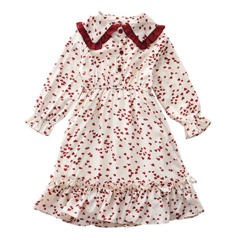 

Smartbaby Kids Dresses For Girls Spring Autumn Heart-Print Long Sleeve Floral Baby Girl Dress Party Princess Dress Child Clothes
