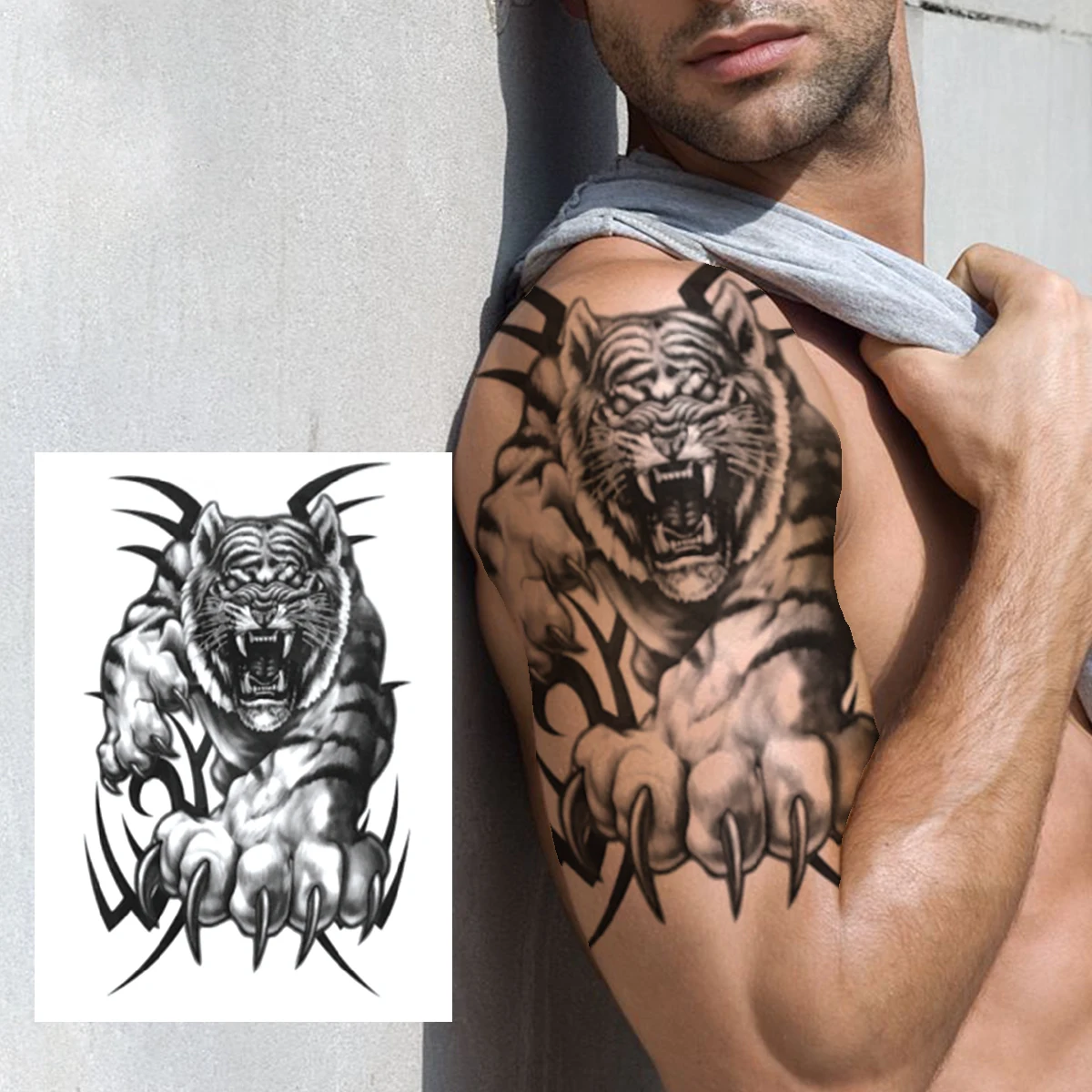 Ferocious Tiger Temporary Tattoo For Women Men Kids Boys Demon Compass Gear  Tattoos Sticker Fake Black Tribal Tatoos Chest Body - Temporary Tattoos -  AliExpress