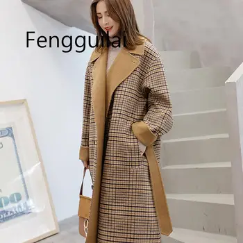 

FENGGUILAI Long Sleeve Winter Wool Coat Women Europe Style Large Size Casaco Feminino Ladies Autumn New Slim Long Woolen Coats