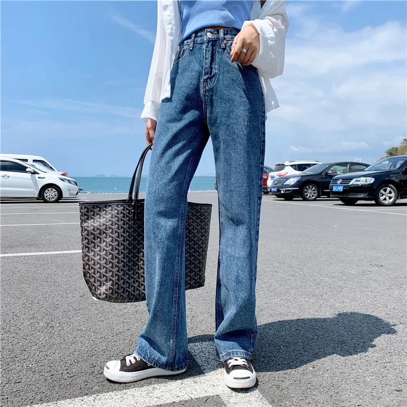 Широкие джинсы женские осенние Новые поступления уличная женские джинсовые брюки с высокой талией синие женские джинсы Mujer