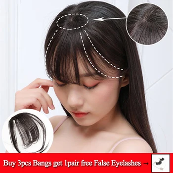 

Fringe Bangs Synthetic Hair Topper Extension Clip In Crown Hairpiece with Temples for Women short Black & Brown