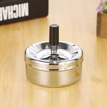 

1PC Stainless Steel Ash Tray Round Rotate Ashtray with Cover Smokeless Rotating Cigarette Ash Box