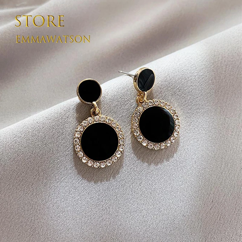 Black Circle Fashion Vintage Earrings earrings for women 925 silver needle Classic party Metallic female Earrings Gift Jewelry