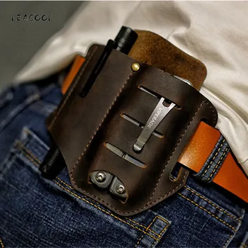 

Top Quality Tactical Multifunction Belt Holster EDC Portable Tool Storage Bag Pouch Knife Pen Genuine Leather Camping Waist Bag