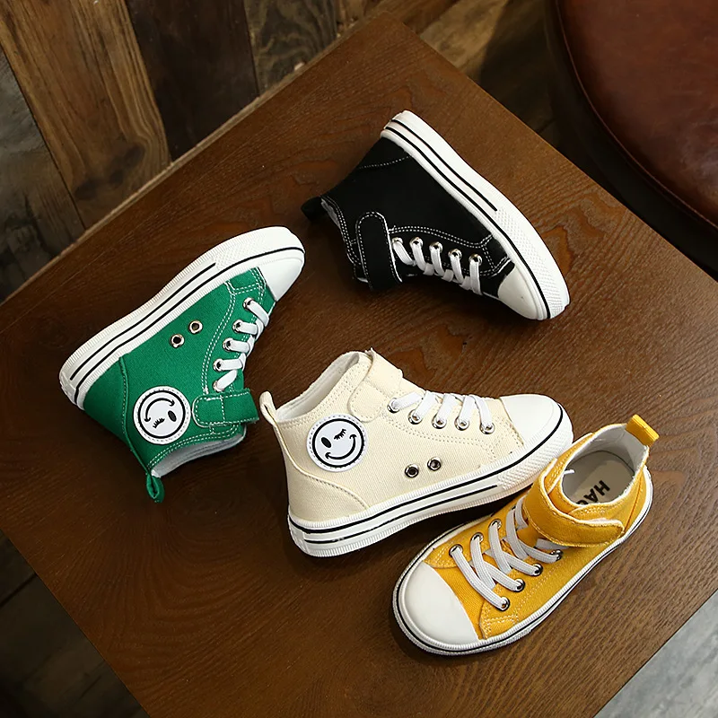 

AFDSWG Children's canvas shoes boys casual shoes autumn new girls small white shoes in the big children high to help shoes tide