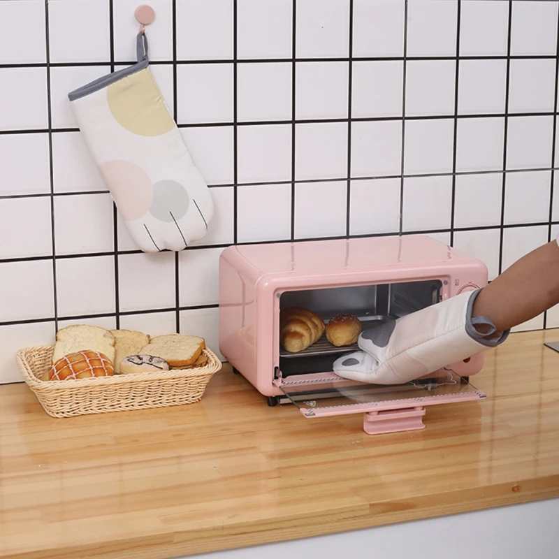 1 Pair Cartoon Animal Cat Paws Oven Mitts Heat Resistant Non-slip Long Microwave Gloves Cotton Kitchen Baking Insulation Gloves