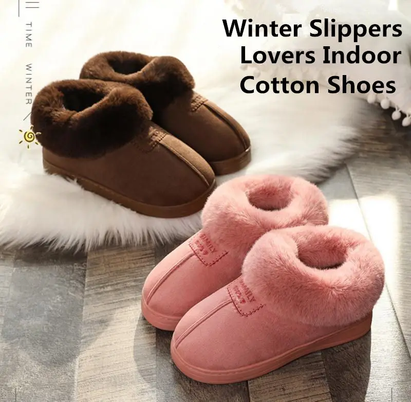 2020 Faux Fur Winter Warm Shoes Woman Men Indoor Slippers