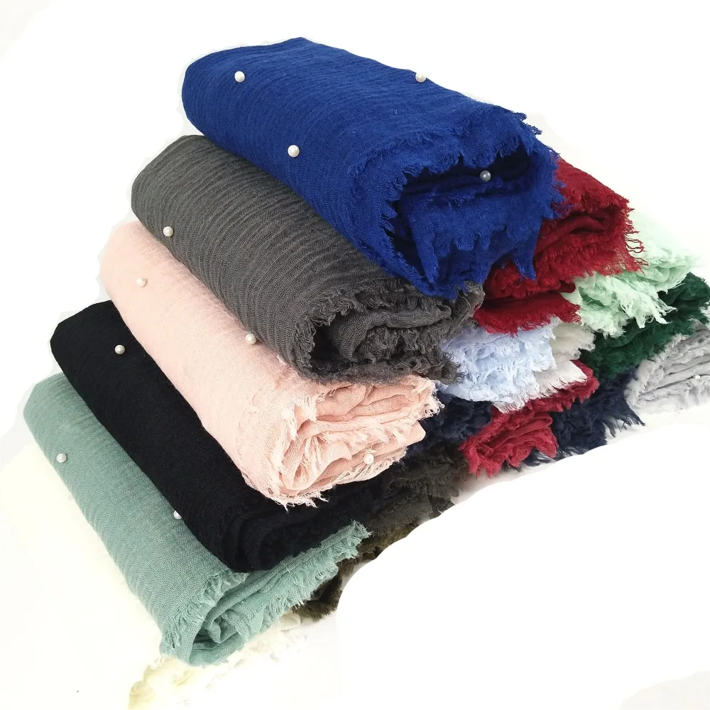10 шт. перламутровый хиджаб шарф со складками, хлопковая вискоза, шарф, шаль без рисунка, мусульманская голова, хиджаб, шарф