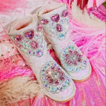 Женская обувь; женские ботинки; зимние сапоги; модная обувь со стразами и блестками; Новинка года; Сезон Зима; милые зимние сапоги с блестками и стразами; X144