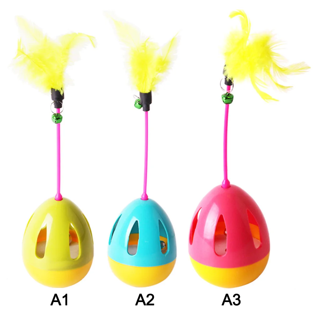 

Funny Pet Cat Interactive Toys Tumbler Ball Toy Teaser Wobble Toy with Color Feather